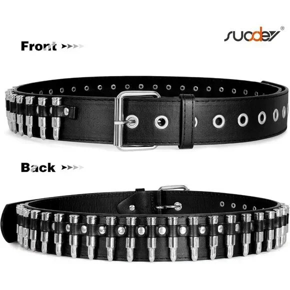 Black Studded Belt Silver Metal Grommet Punk Rock Style for Men Women - Picture 3 of 8